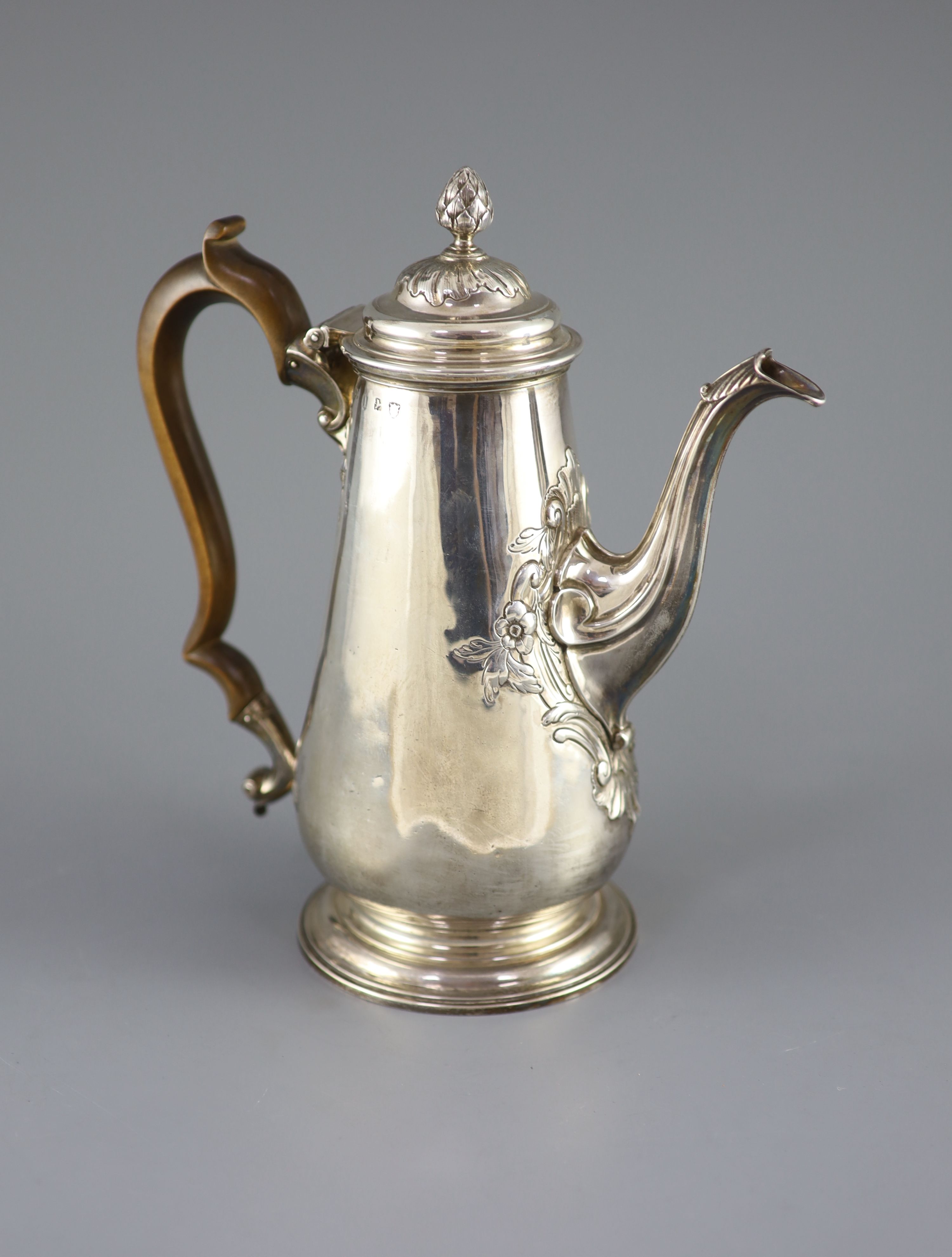 A George II silver coffee pot by Alexander Johnston